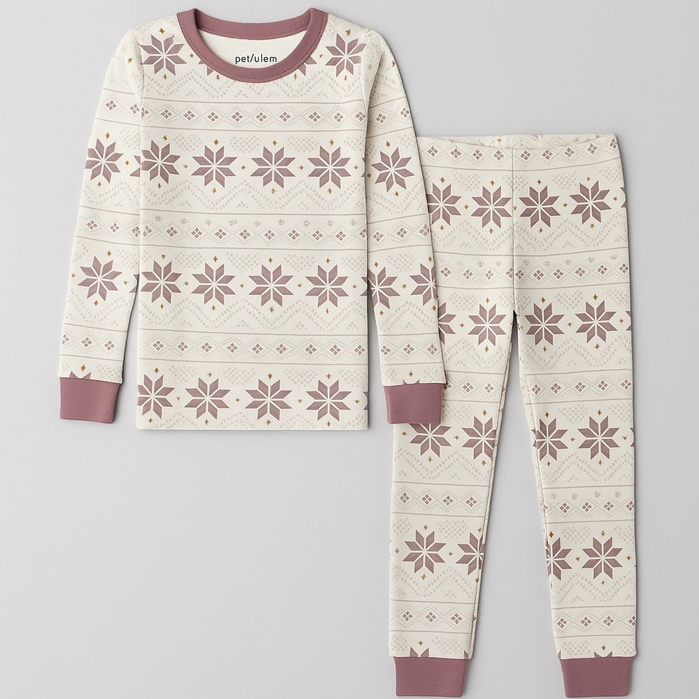 Petit Lem Holiday Snowflake Pajama Set Mauve Pink & Gold Sparkle – 6T Nordstrom